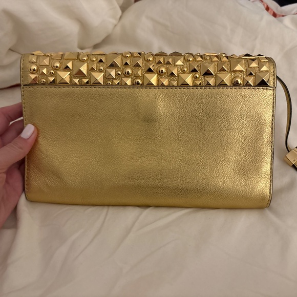 Michael Kors Leather Gold Studded Gia Clutch - Picture 2 of 2